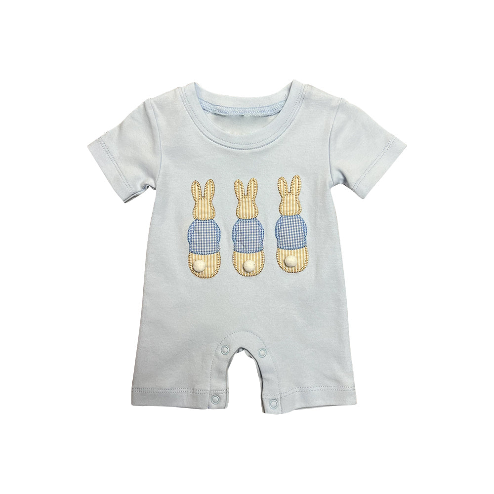 Preorder Baby Boy Infant Short Sleeves Easter Rabbit Buttons Romper