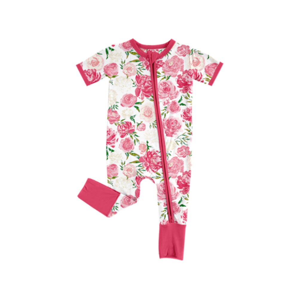 Preorder Baby Girl Infant Short Sleeves Flower Zipper Romper