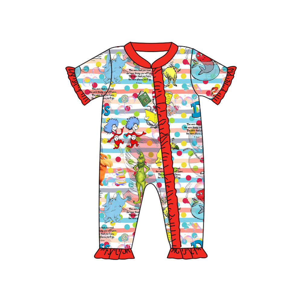 Preorder Baby Girl Infant Short Sleeves Dr Reading Red Ruffle Zipper Romper