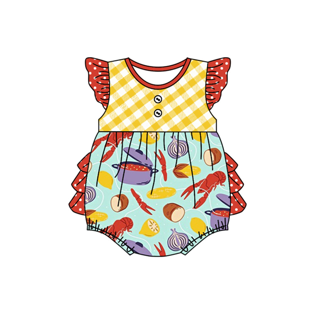 Preorder Baby Girl Infant Short Sleeves Crawfish Ruffle Bubble Romper