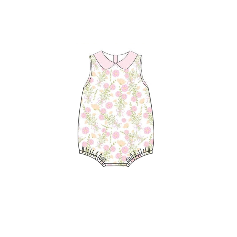 Preorder Baby Girl Infant Sleeveless Pink Flower Bubble Romper