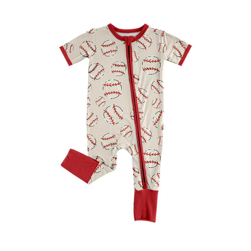 Preorder Baby Girl Infant Short Sleeves Baseball Red Zipper Romper