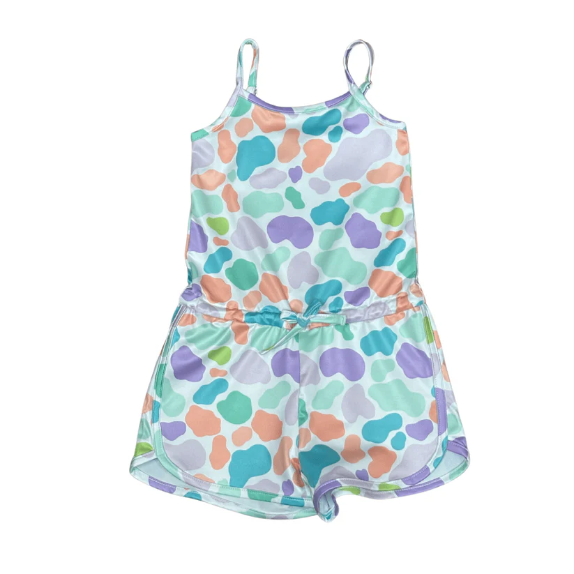 Preorder Baby Girl Straps Colorful Camo Summer Jumpsuit