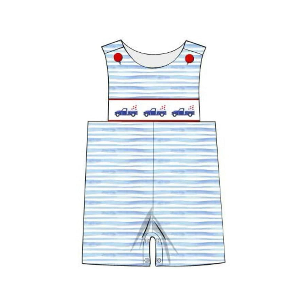 Preorder Baby Boy Infant Sleeveless July 4th Truck Buttons Blue Stripes Romper