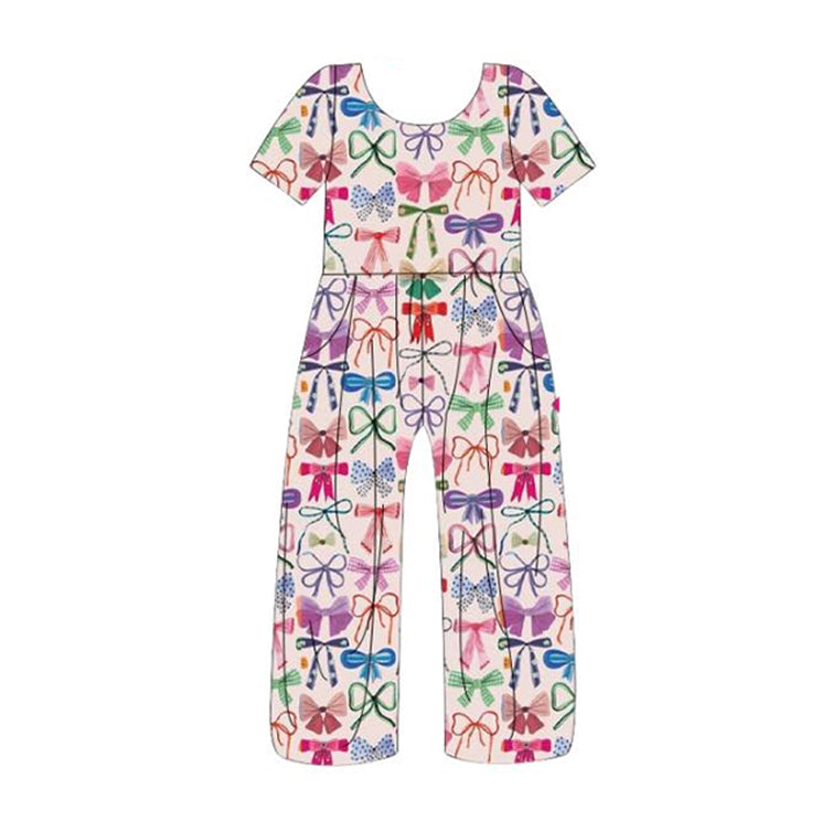 Preorder Baby Girl Short Sleeves Bows Pockets Jumpsuit