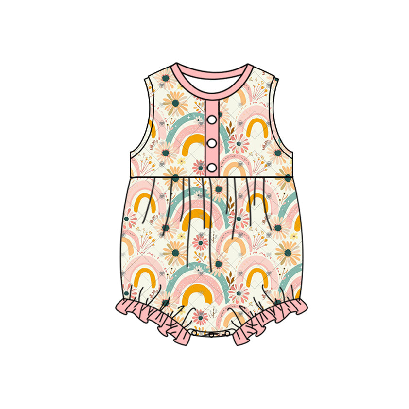 Preorder Baby Girl Sleeveless Rainbow Flower Bubble Romper