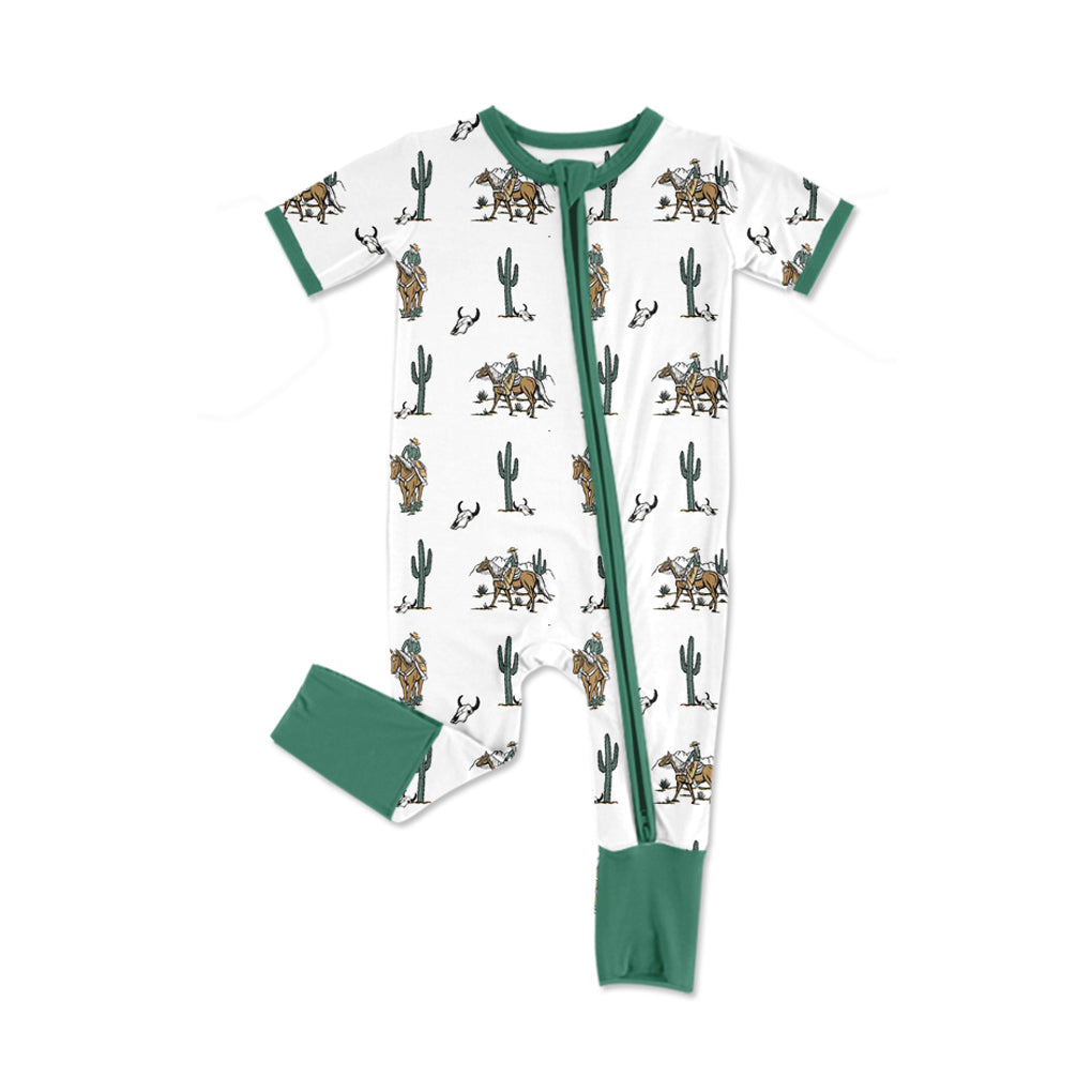 Preorder Baby Boy Infant Short Sleeves Rodeo Cactus Western Zipper Romper