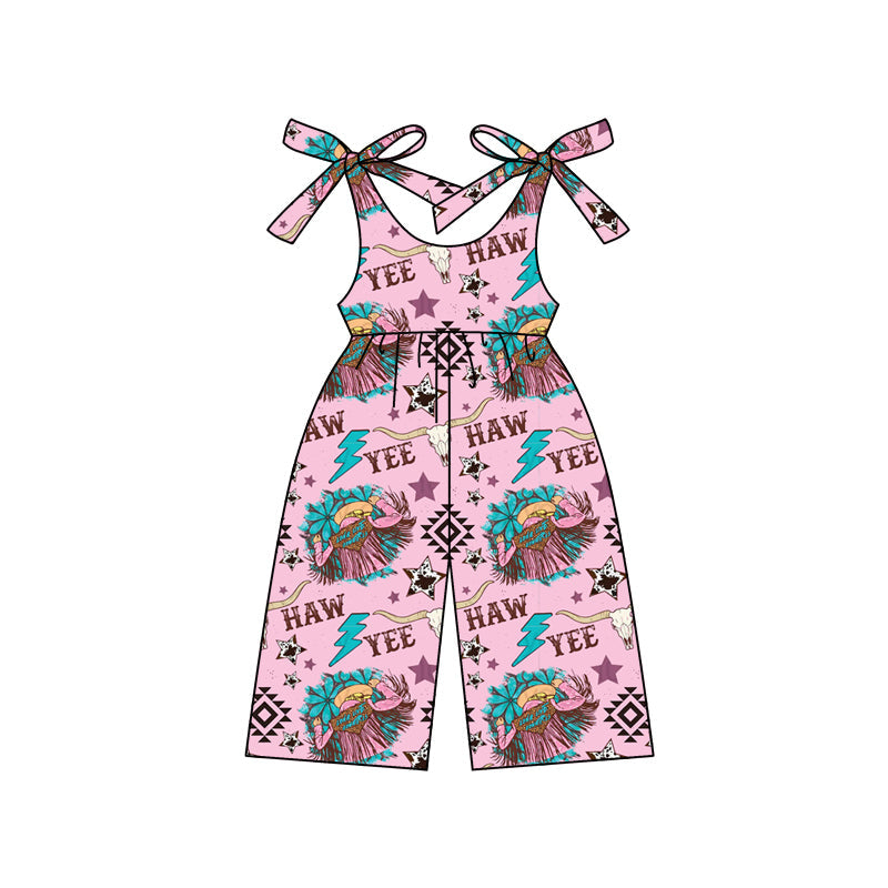 Preorder Baby Girl Straps Western Cow Aztec Jumpsuit