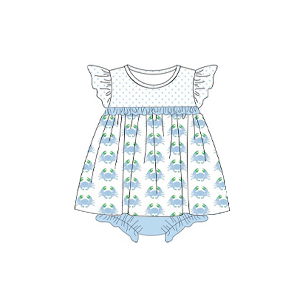 Preorder Baby Girl Infant Short Sleeves Crabs Blue Romper