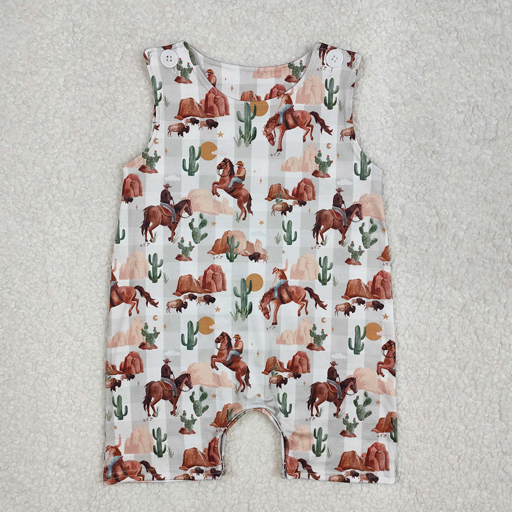 Baby Boy Toddler Western Rodeo Cow Cactus Sibling Romper Shirt RTS