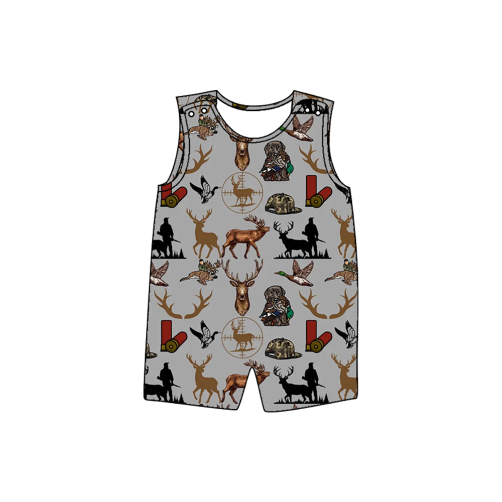 Baby Boy Infant Sleeveless Deer Ducks Dogs Camo Hunting Romper RTS