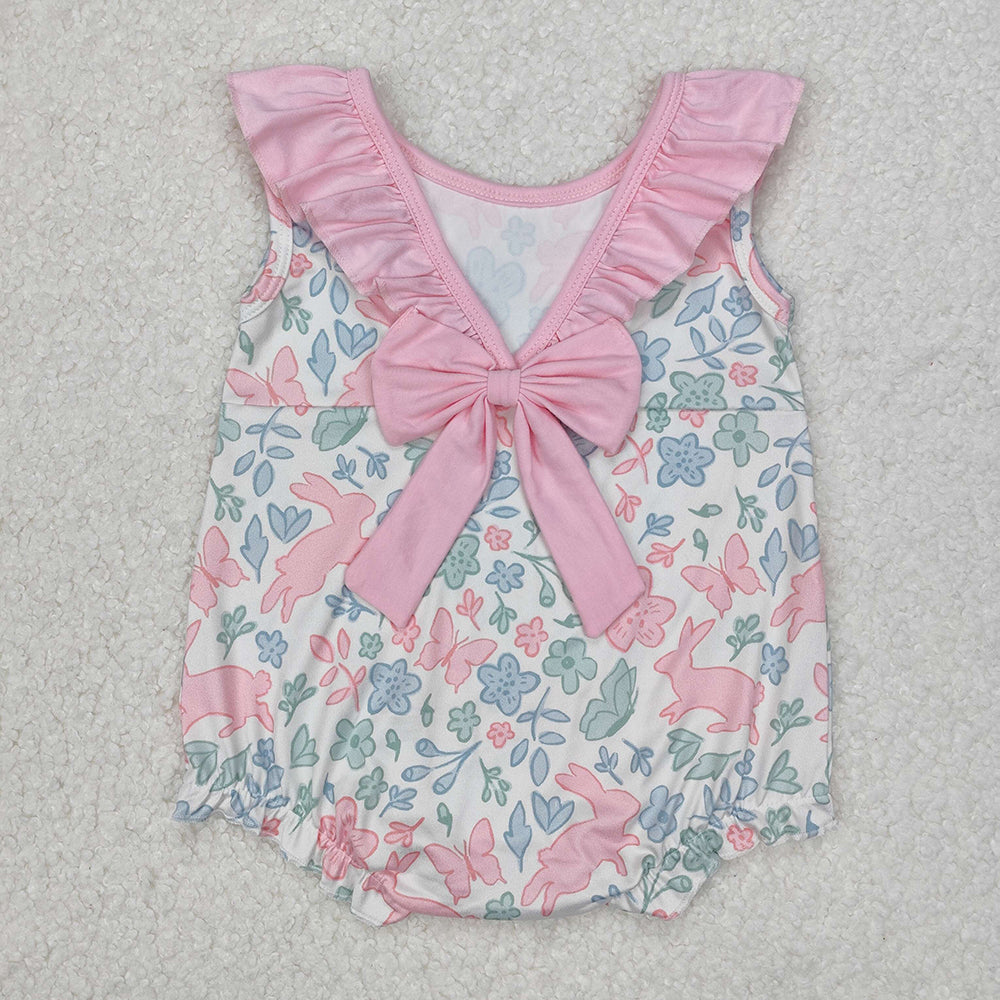 Baby Girl Pink Bow Ruffle Easter Rabbits Sibling Romper Outfit Clothes RTS