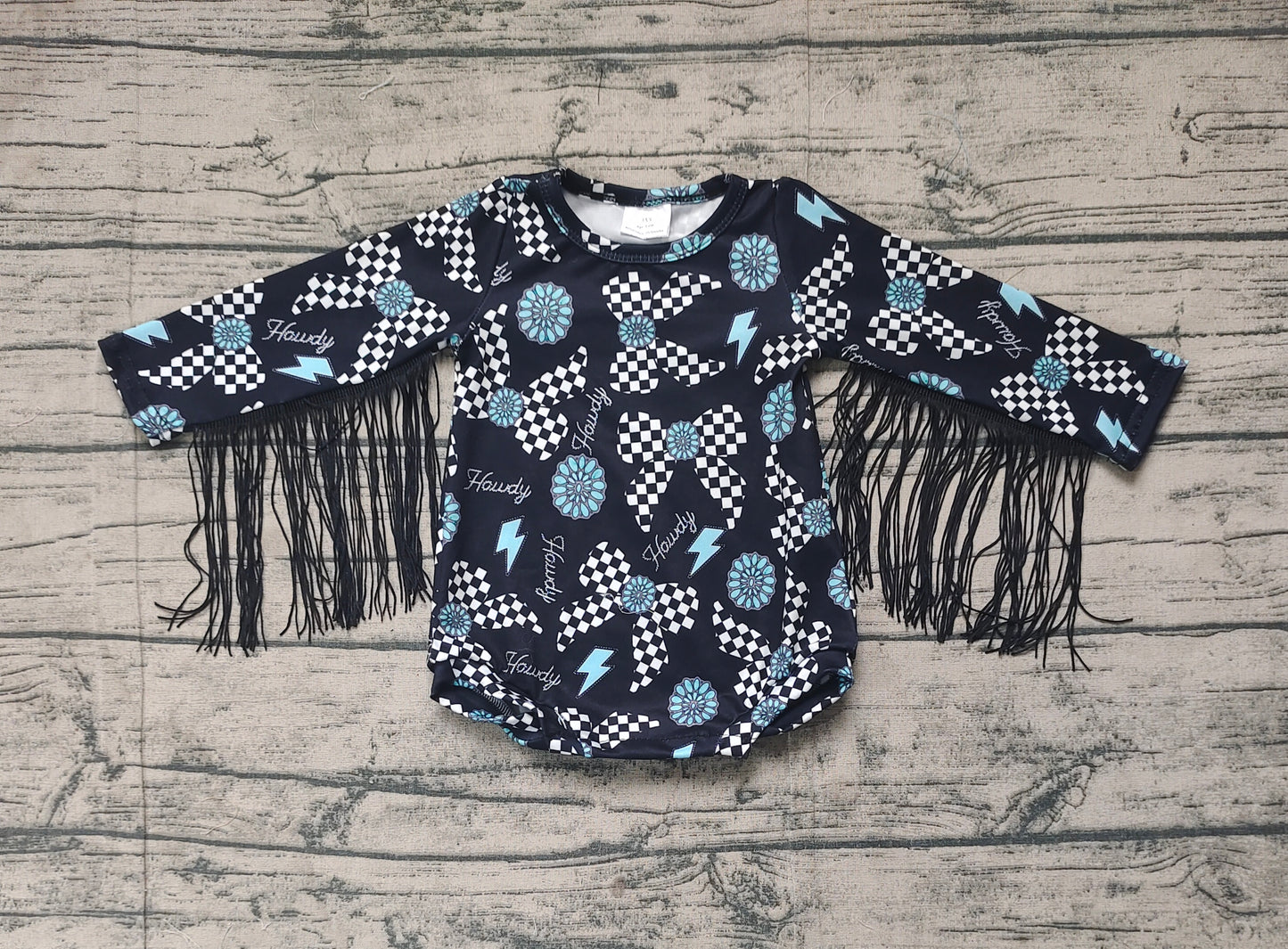 Baby Girl Infant Checked Bows Tassel Bubble Romper RTS