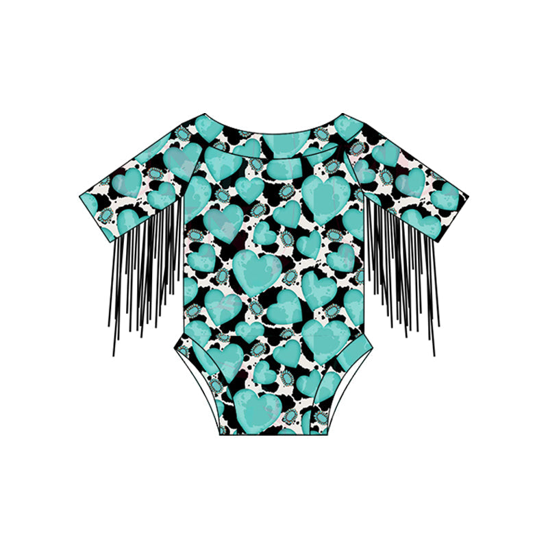Preorder Baby Girl Infant Western Hearts Tassel Bubble Romper