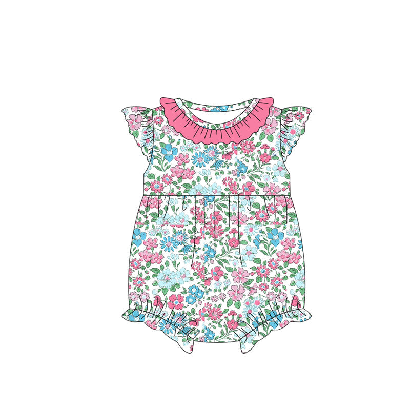 Preorder Baby Girls Infant Short Sleeves Floral Ruffle Bubble Romper