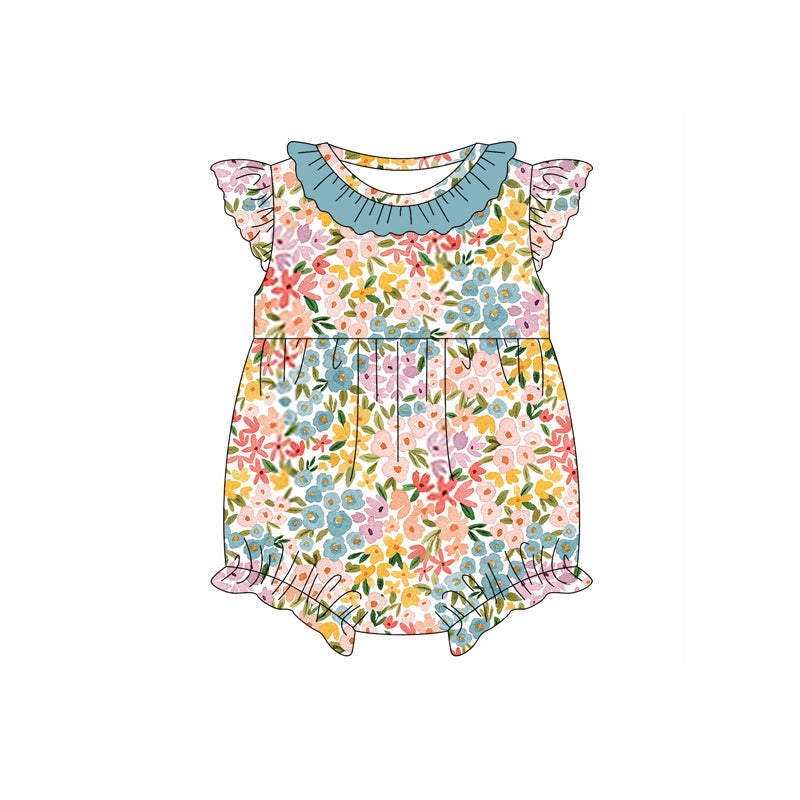 Preorder Baby Girl Infant Short Sleeves Flower Bubble Romper