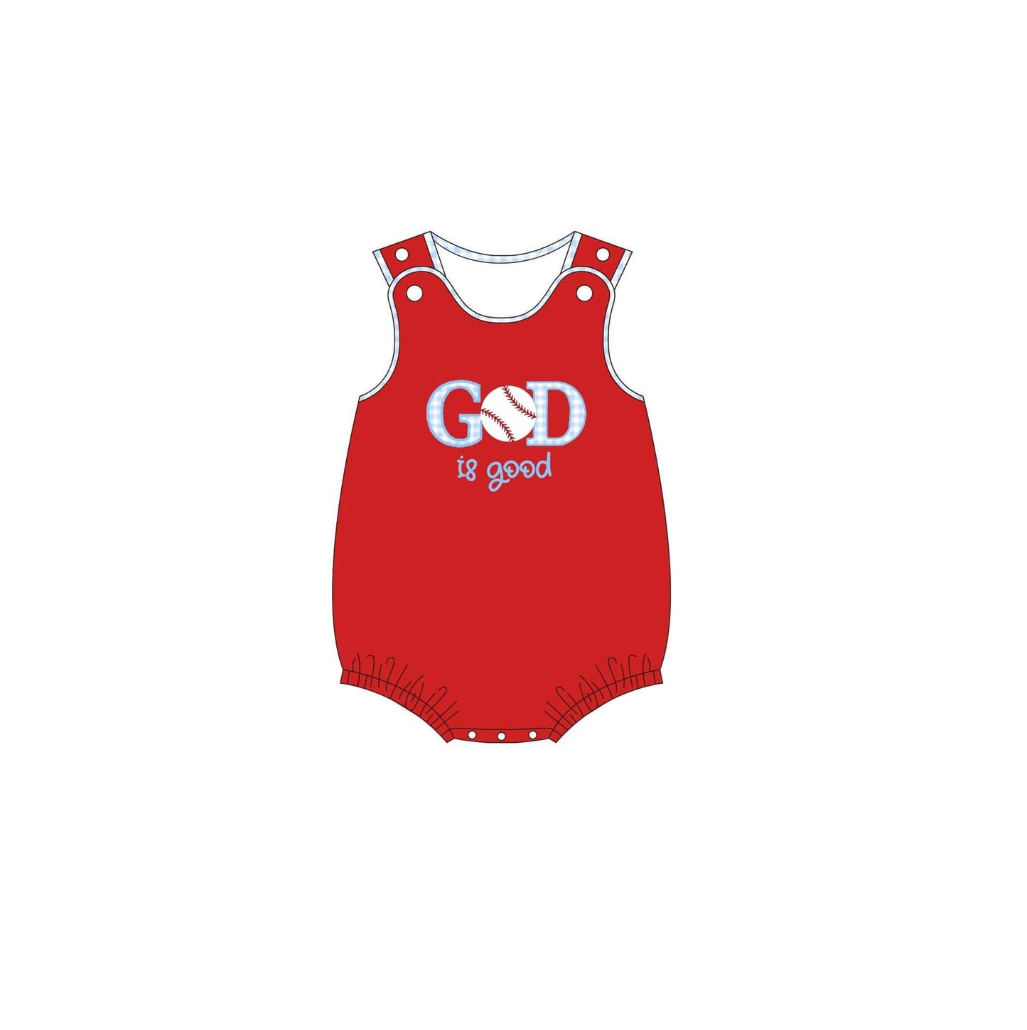 Preorder Baby Boy Infant Sleeveless God is Good Baseball Red Bubble Romper