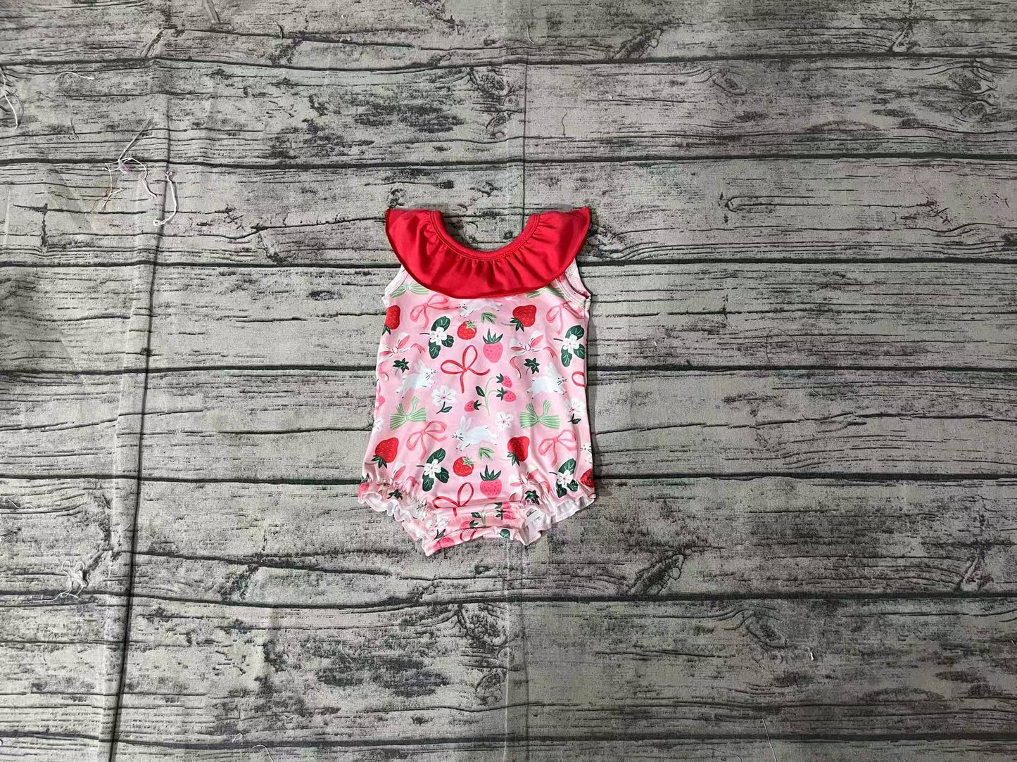 Baby Girl Infant Sleeveless Strawberry Bows Bubble Romper RTS