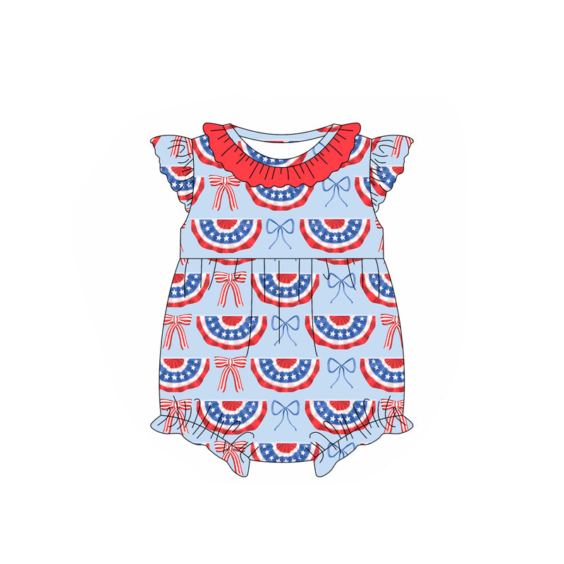 Preorder Baby Girl Infant July 4th Short Sleeves Bows Bubble Romper