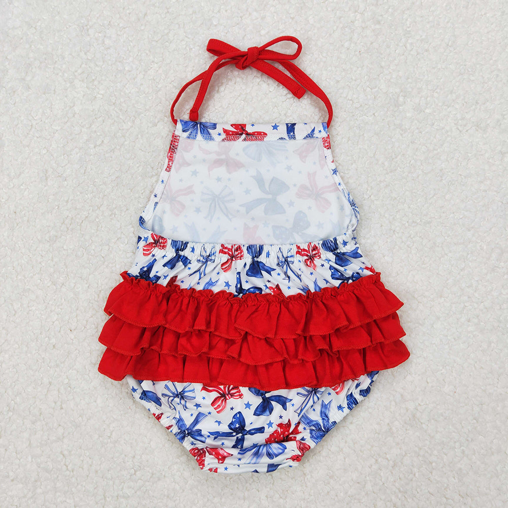 Baby Girl Halter 4th of July Bows Sibling Romper Set RTS