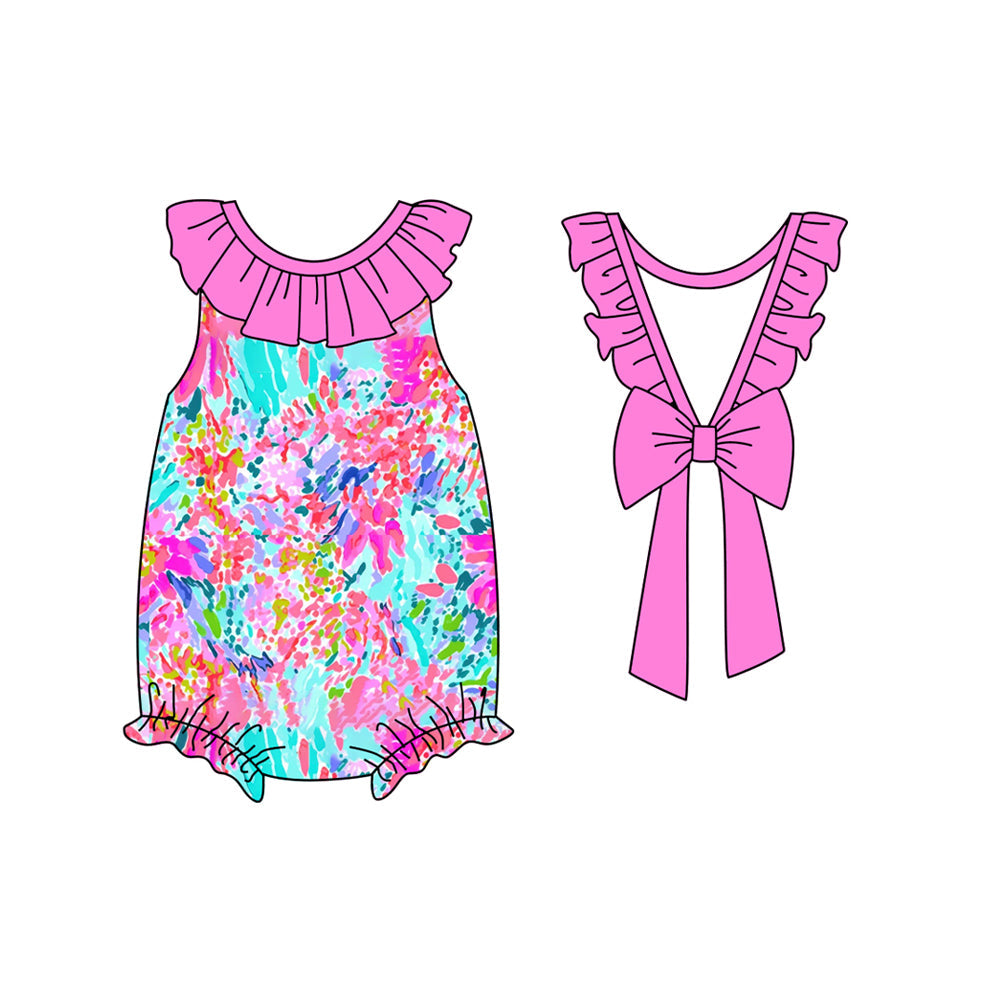 Preorder Baby Girl Infant Sleeveless Seaweed Back Bow Bubble Romper