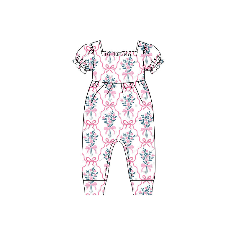 Preorder Baby Girl Infant Short Sleeves Flower Bows Romper