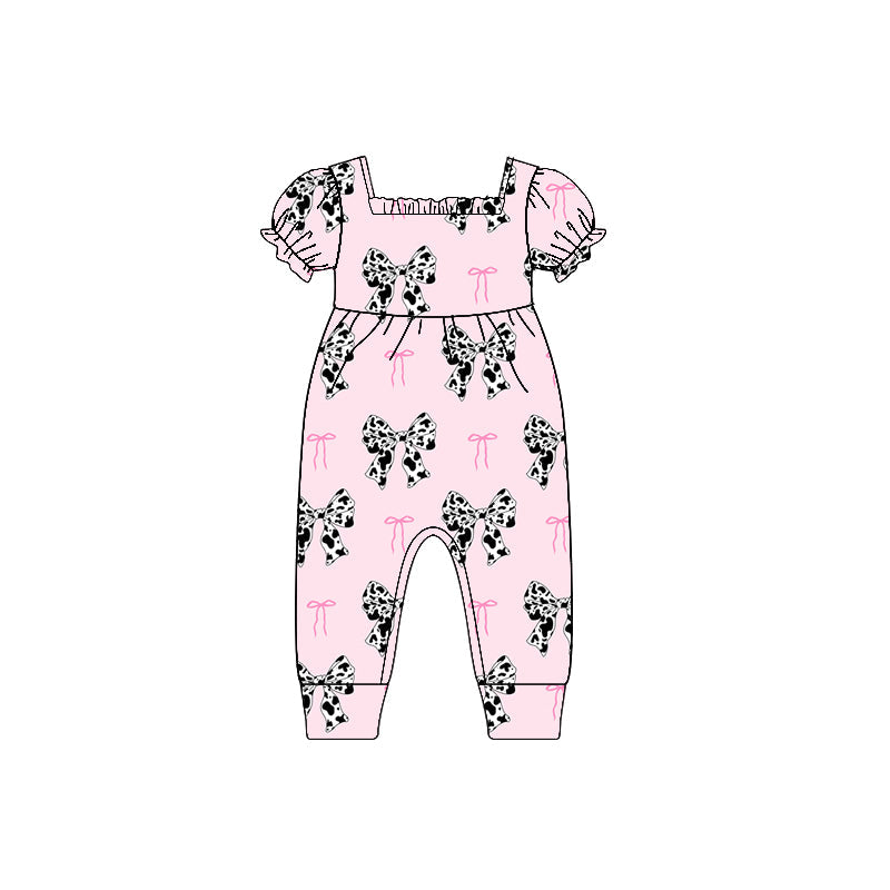 Preorder Baby Girl Infant Short Sleeves Western Bows Pink Romper