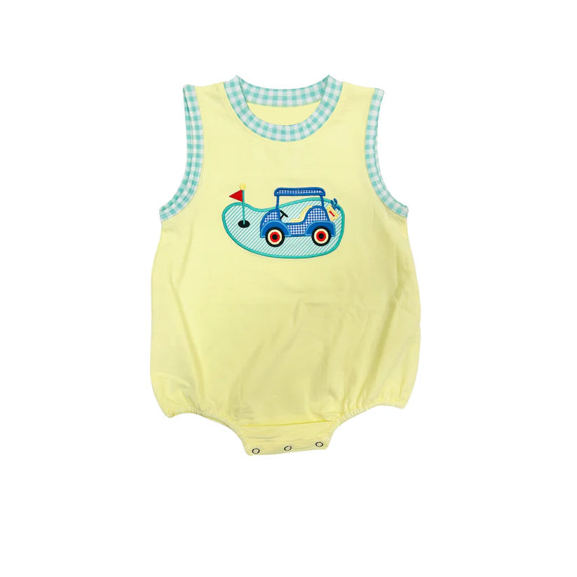 Preorder Baby Boy Infant Sleeveless Golf Cart Bubble Romper