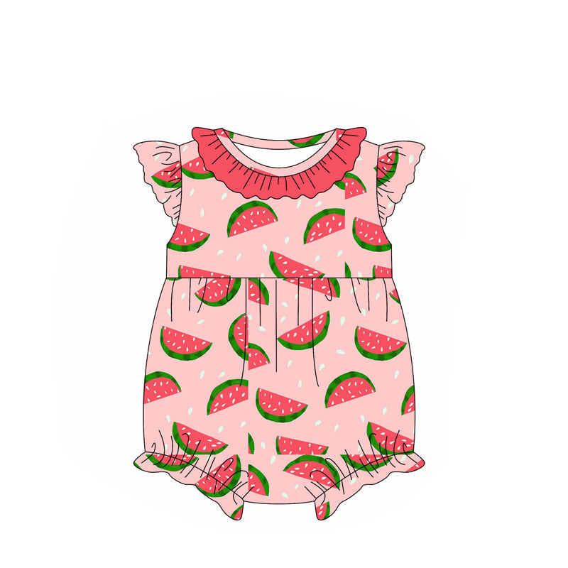 Preorder Baby Girl Infant Short Sleeves Watermelon Bubble Romper