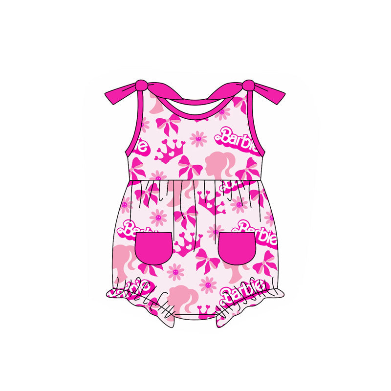 Preorder Baby Girl Infant Sleeveless Doll Pink Pockets Bubble Romper ( Moq 5 )