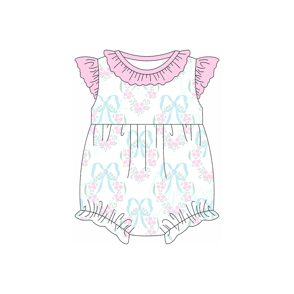 Preorder Baby Girl Infant Short Sleeves Bows Flower Bubble Romper ( Moq 5 )