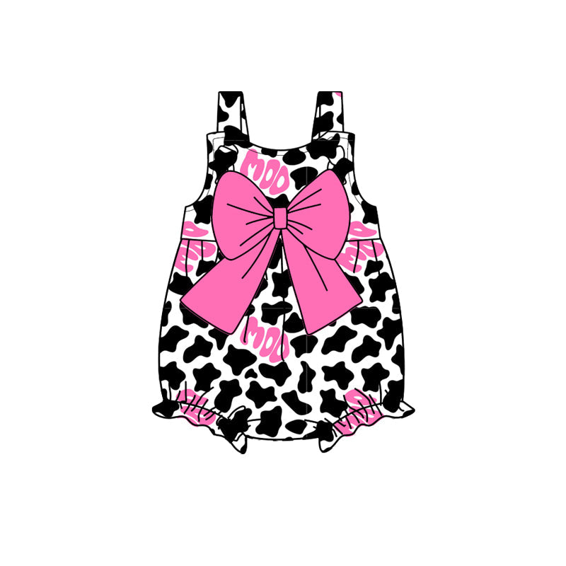 Preorder Baby Girl Infant Straps Western Cow Bows Bubble Romper ( Moq 5 )