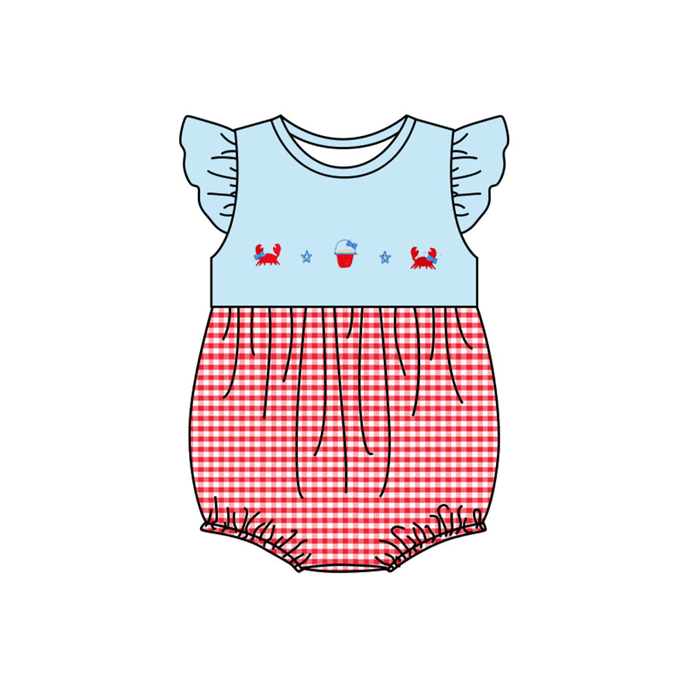 Preorder Baby Girl Infant Short Sleeves Crabs Summer Bows Bubble Romper ( Moq 5 )