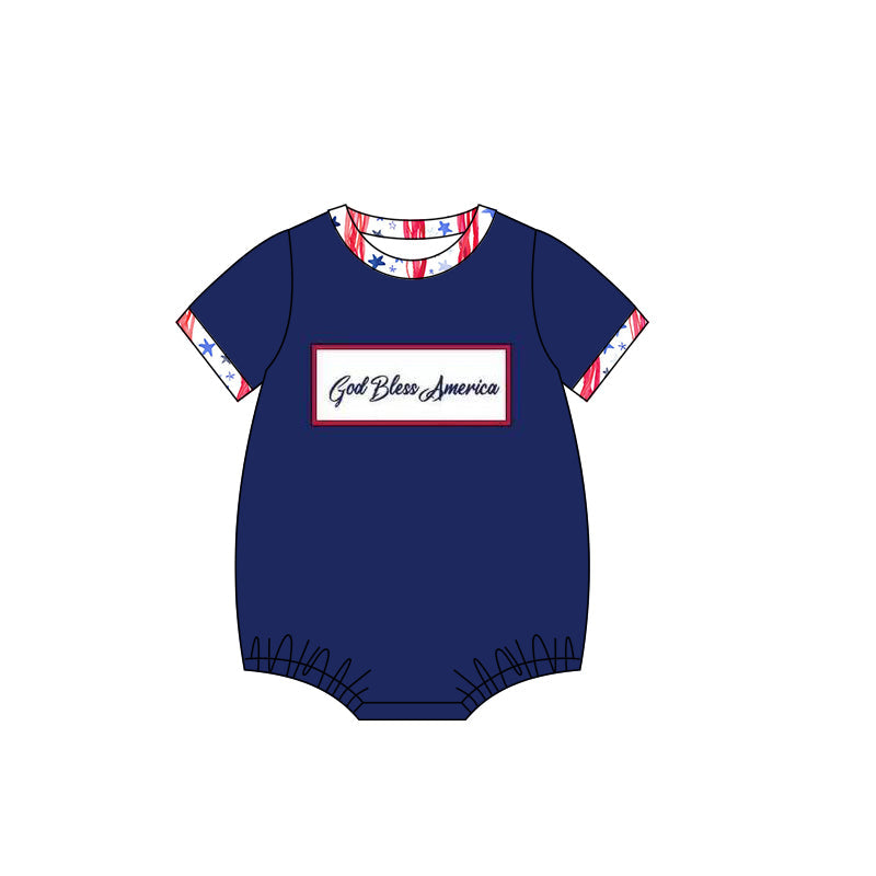 Preorder Baby Boy Infant Short Sleeves July 4th God Bless America Bubble Romper ( Moq 5 )