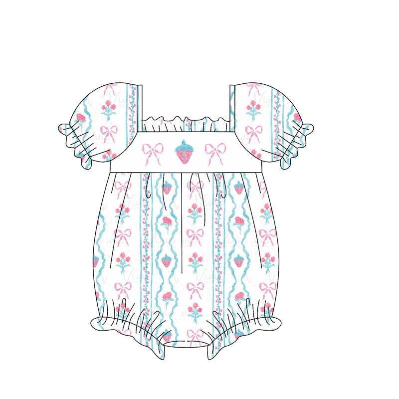 Preorder Baby Girl Infant Short Sleeves Bows Strawberry Flower Bubble Romper ( Moq 5 )