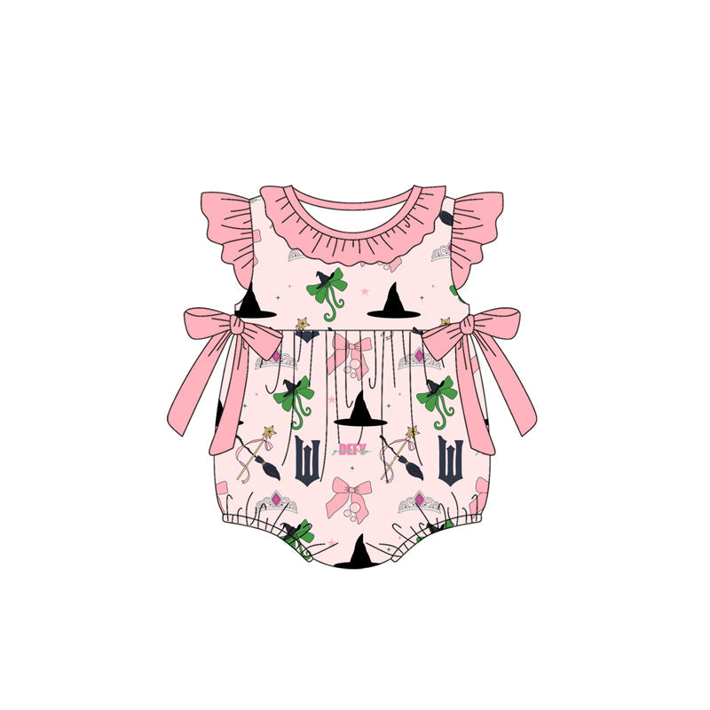 Baby Girl Infant Short Sleeves Princess Pink Bows Bubble Romper RTS