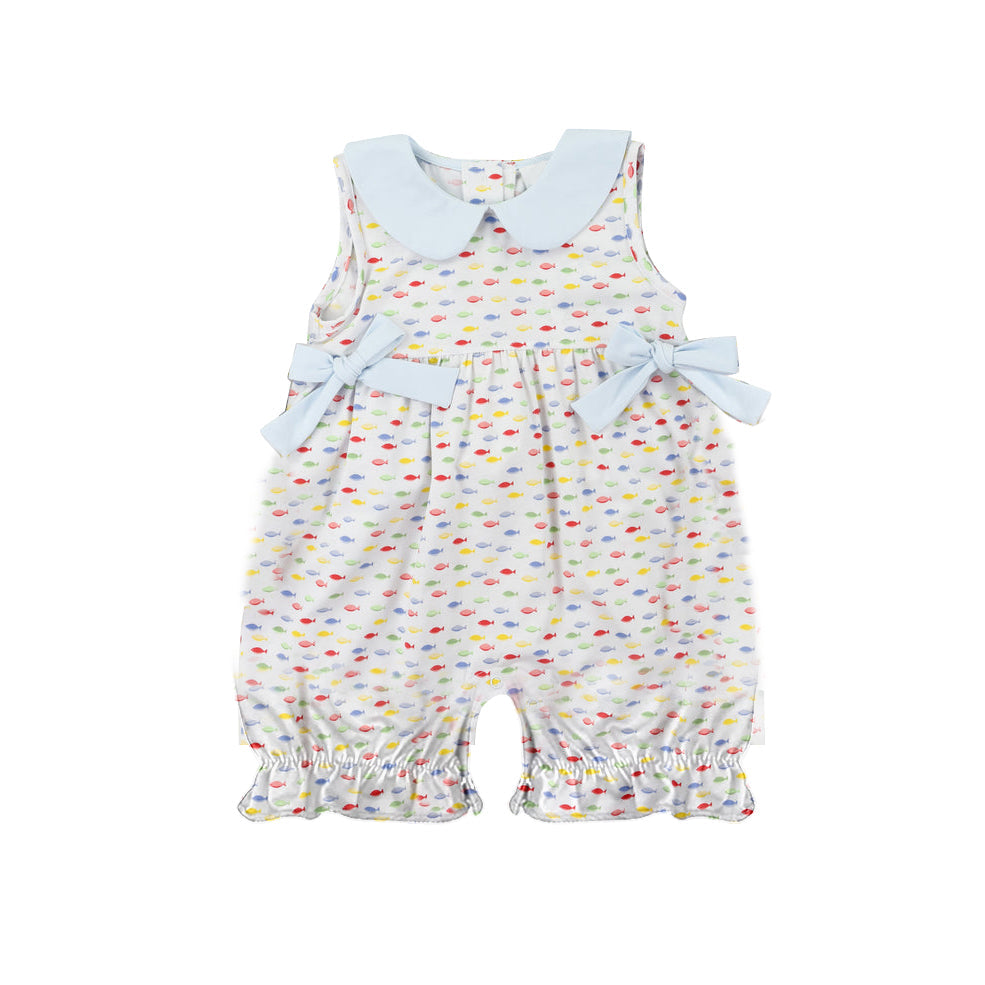 Preorder Baby Girl Sleeveless Fishing Bows Buttons Romper ( Moq 5 )