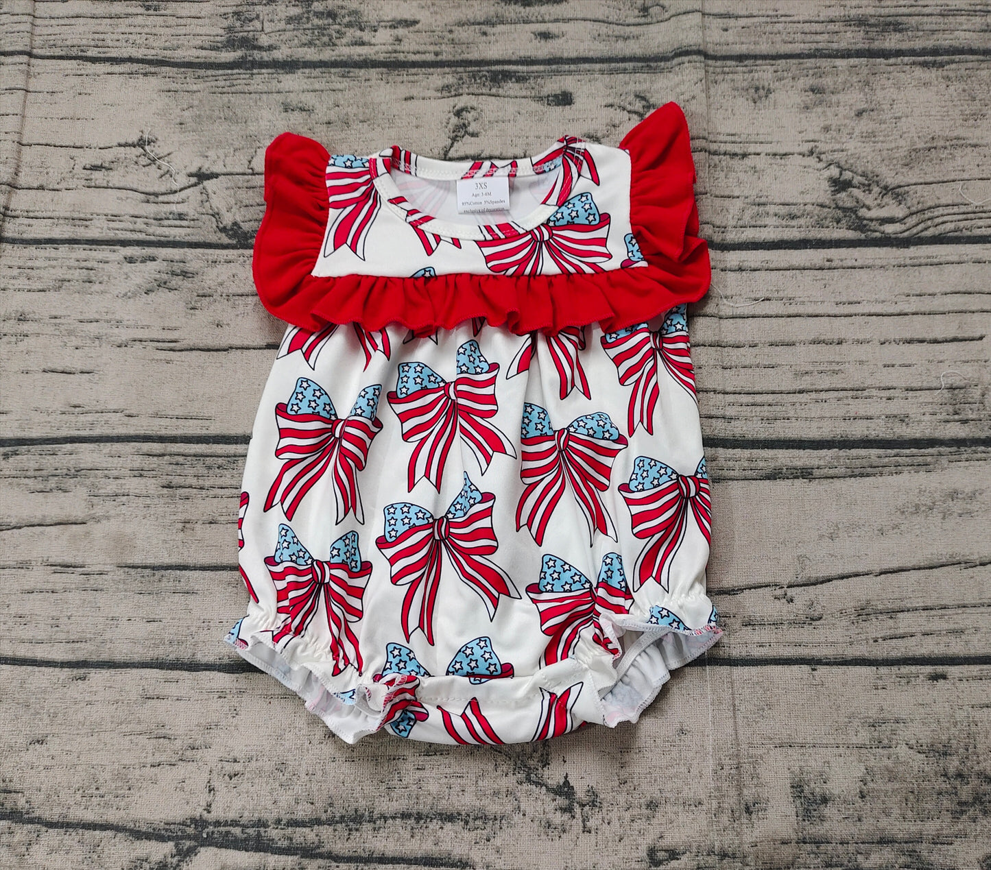 Baby Girl Infant Short Sleeves 4th Of July Bows Bubble Romper RTS