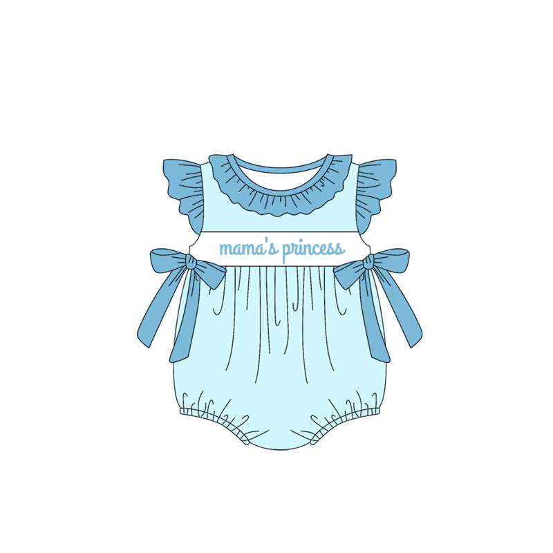 Preorder Baby Girl Infant Short Sleeves Mama's Princess Bows Blue Romper ( Moq 5 )