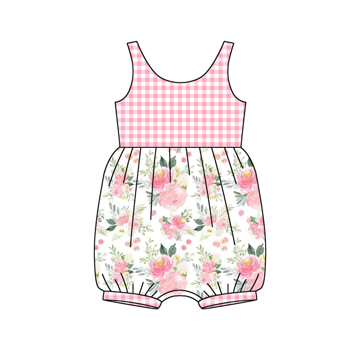 Baby Girl Infant Sleeveless Pink Checkered Flower Romper RTS