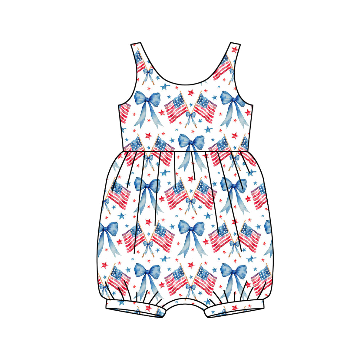 Baby Girl Infant Sleeveless 4th Of July Bows Flags Romper RTS