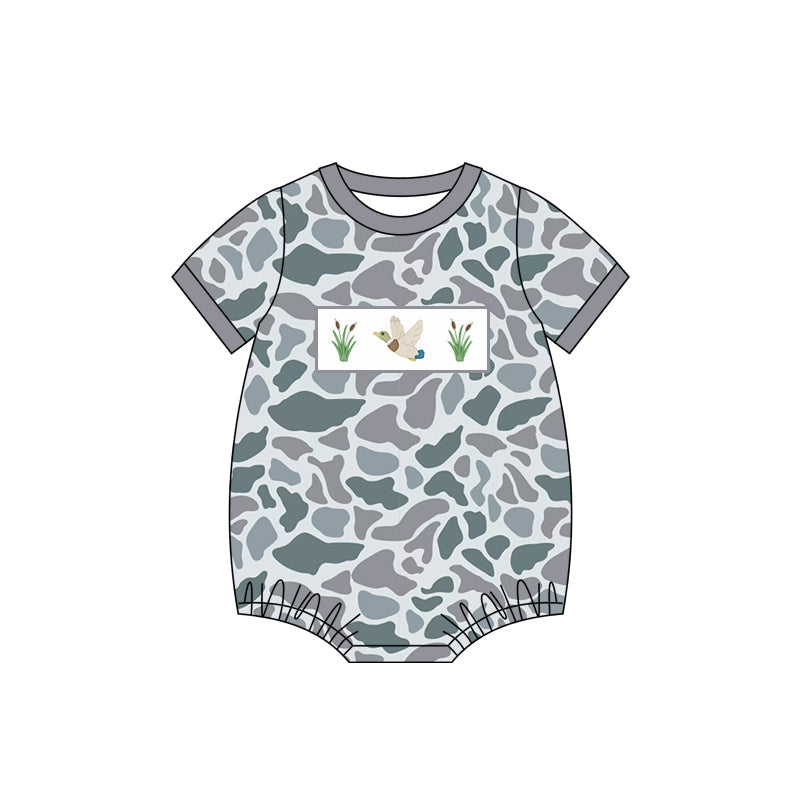 Preorder Baby Boy Infant Short Sleeves Grey Camo Ducks Bubble Romper ( Moq 5 )