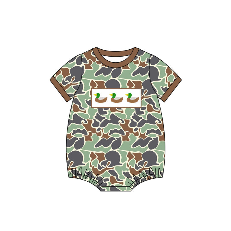 Preorder Baby Boy Infant Short Sleeves Green Camo Ducks Bubble Romper ( Moq 5 )