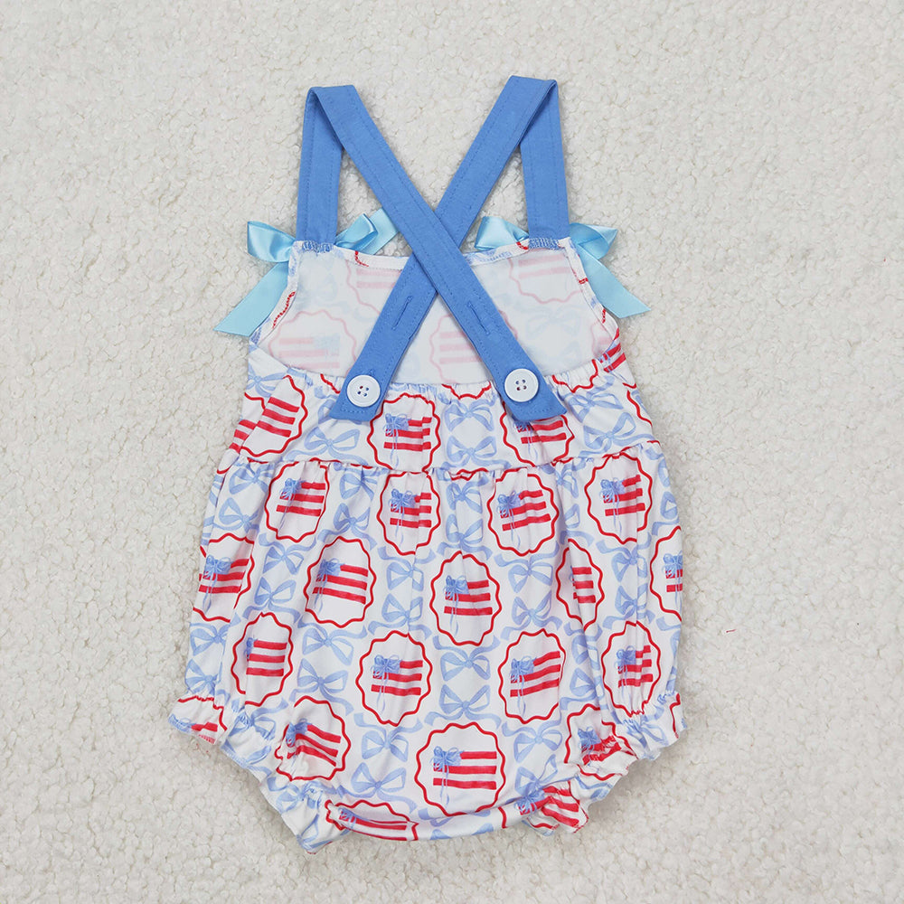Baby Girl Straps Blue Bows Flags Sibling Romper Outfit Clothes RTS