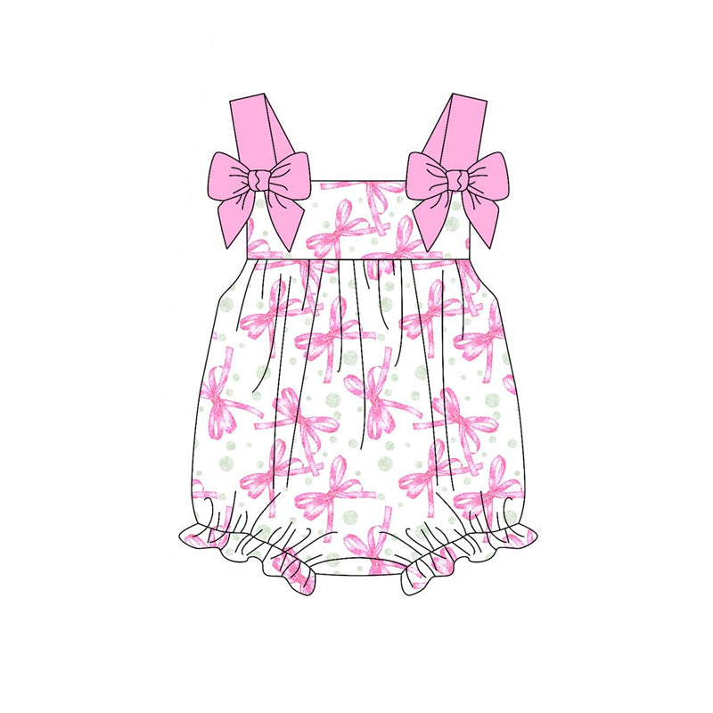 Preorder Baby Girl Infant Straps Pink Bows Bubble Romper ( Moq 5 )