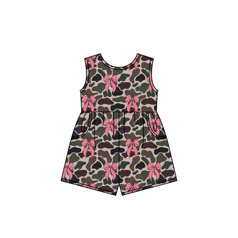 Preorder Baby Girl Sleeveless Camo Pink Bows Pockets Jumpsuit ( Moq 5 )