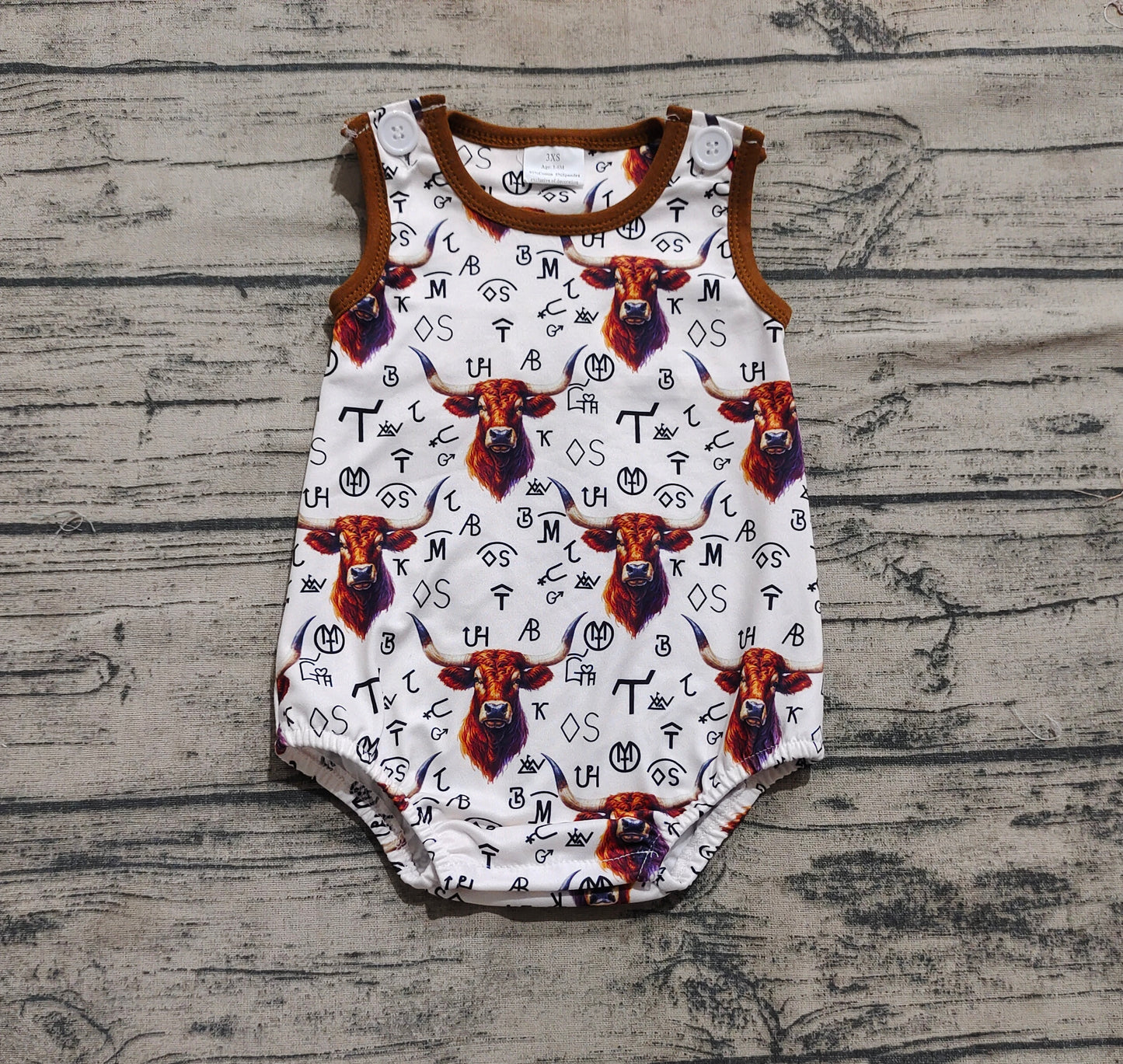 Baby Boy Infant Sleeveless Western Cow Branded Bubble Romper RTS