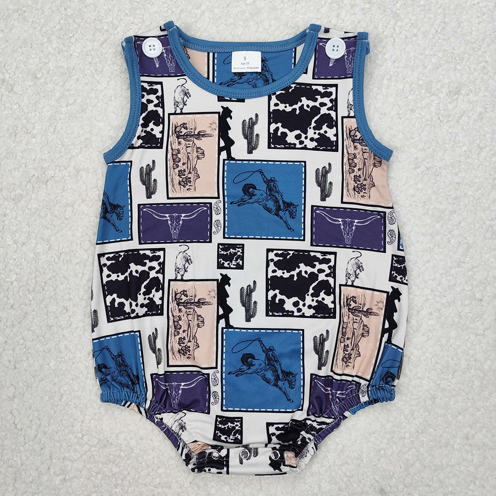 Baby Boy Western Cow Cactus Sibling Romper Summer Set Clothes RTS