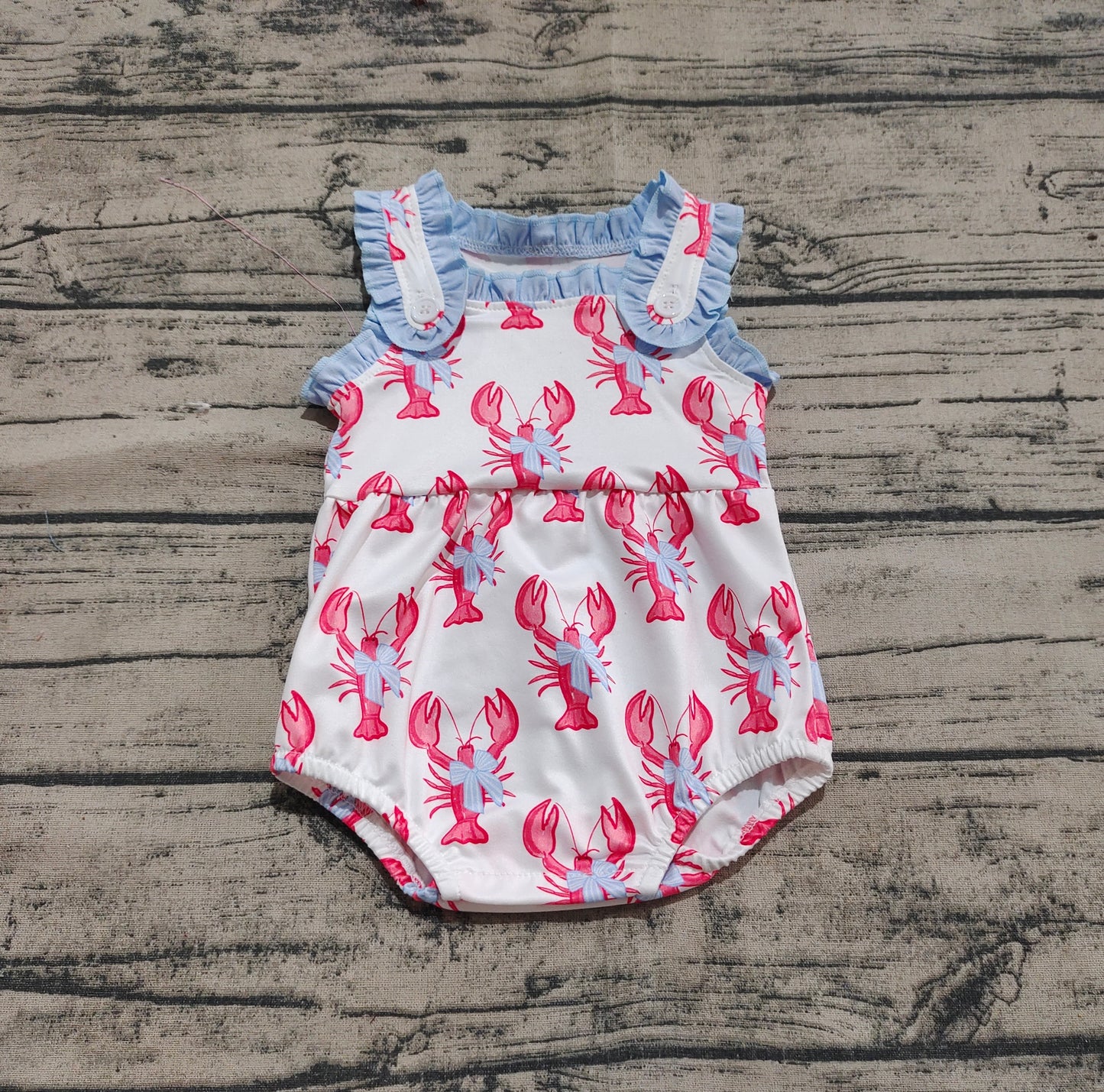 Baby Girl Infant Sleeveless Crawfish Bows Bubble Romper RTS
