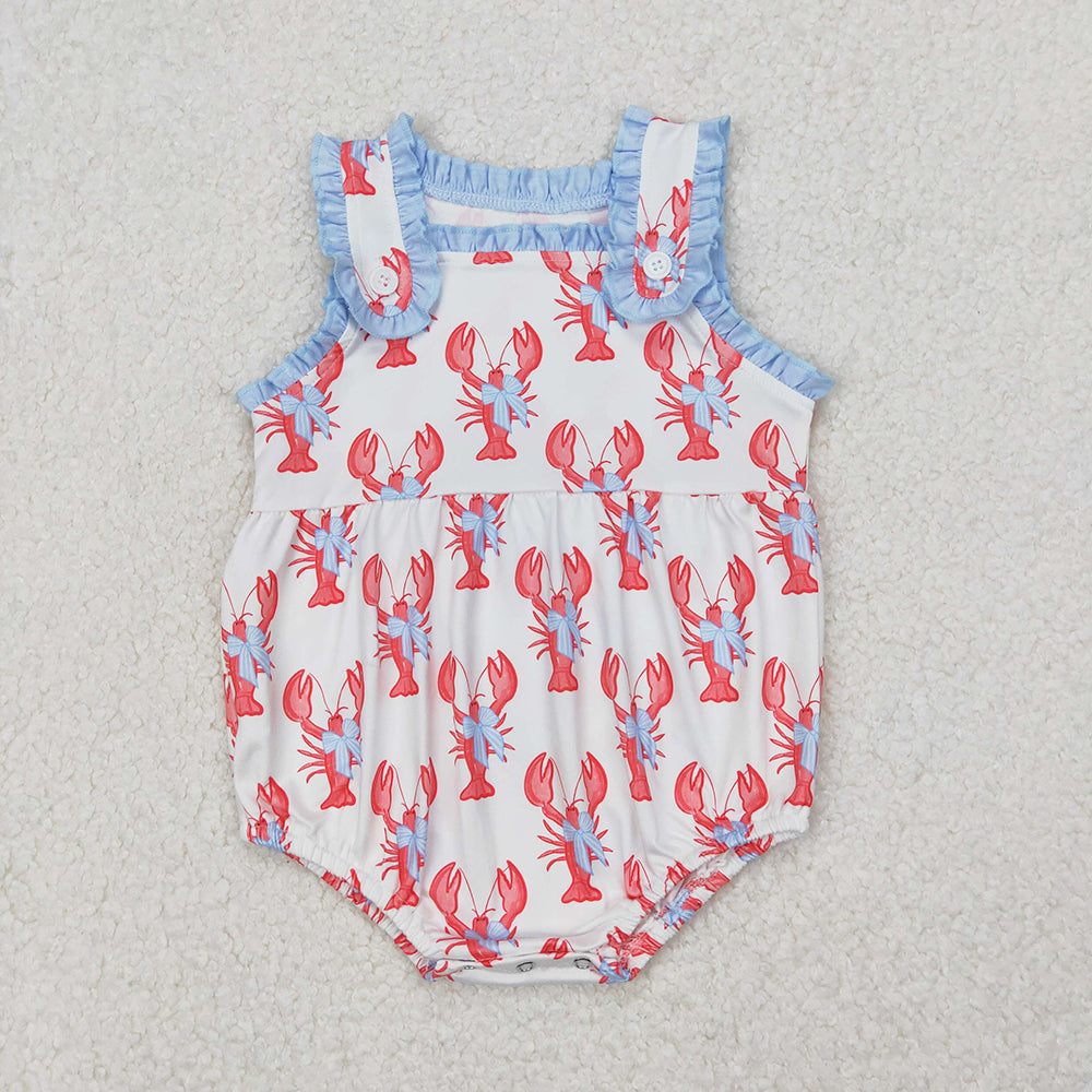 Baby Girl Sleeveless Crawfish Bows Sibling 4th Of July Romper Dress RTS